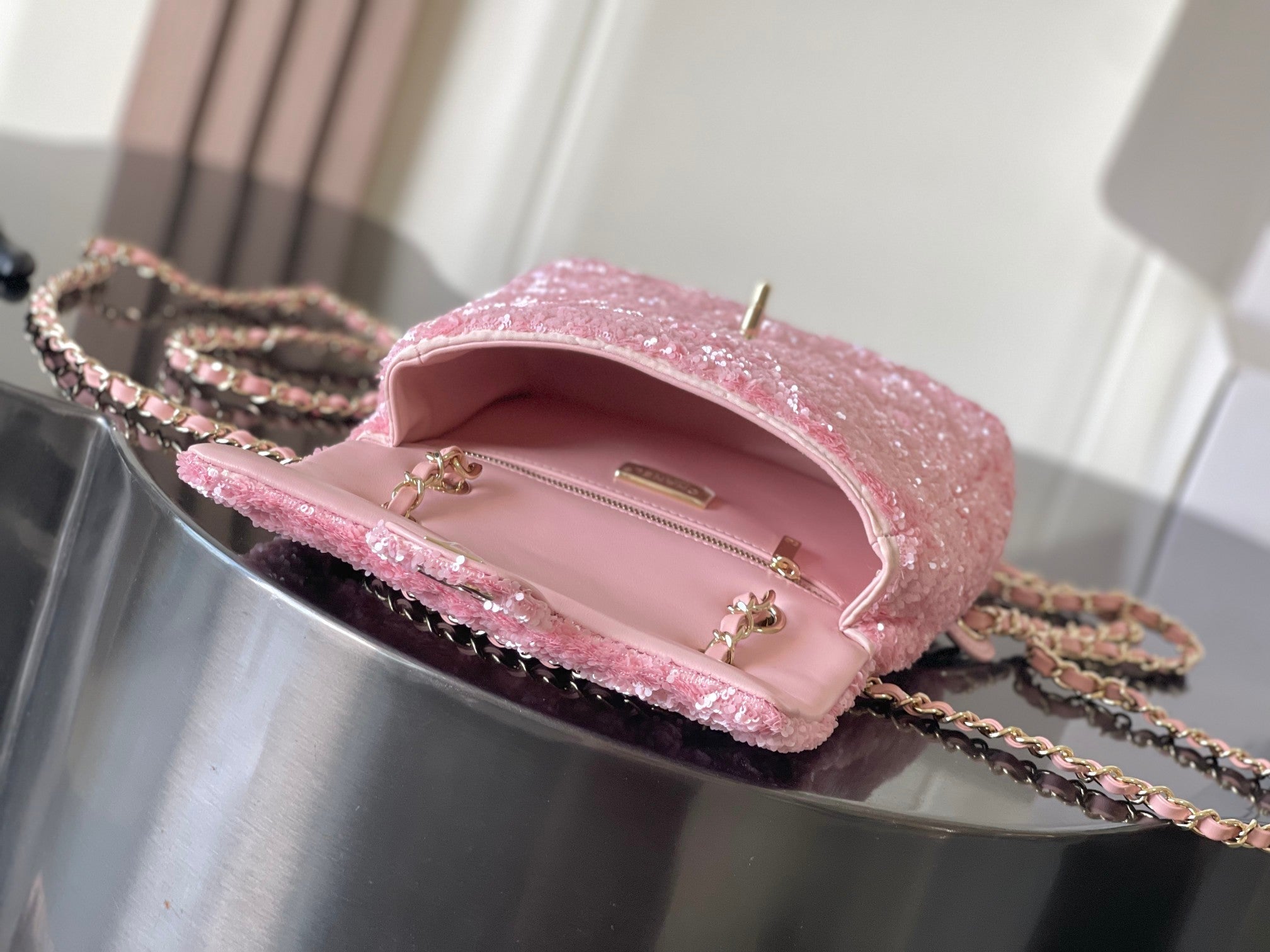 Chanel 2026 Sequin Backpack 21cm Leather