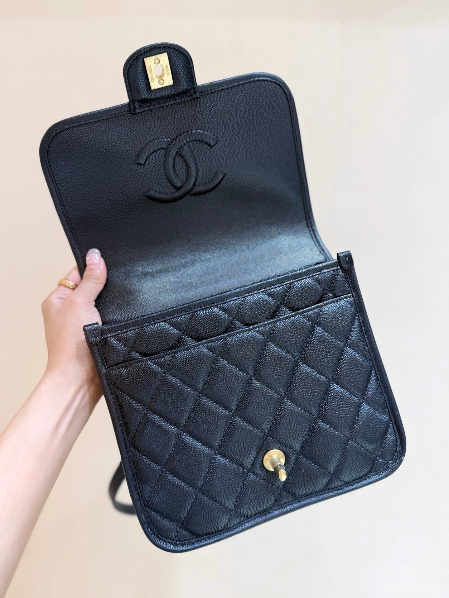 Chanel 2025 Four-Leaf Clover Backpack  Black Gold Caviar Leather 342116