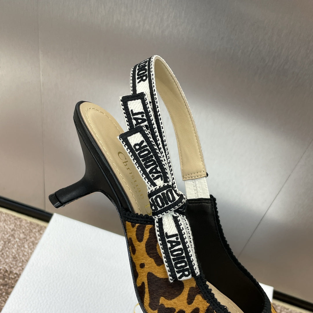 CD J'Adior Slingback Pump 95mm Leopard Print Yellow Black Nubuck Leather