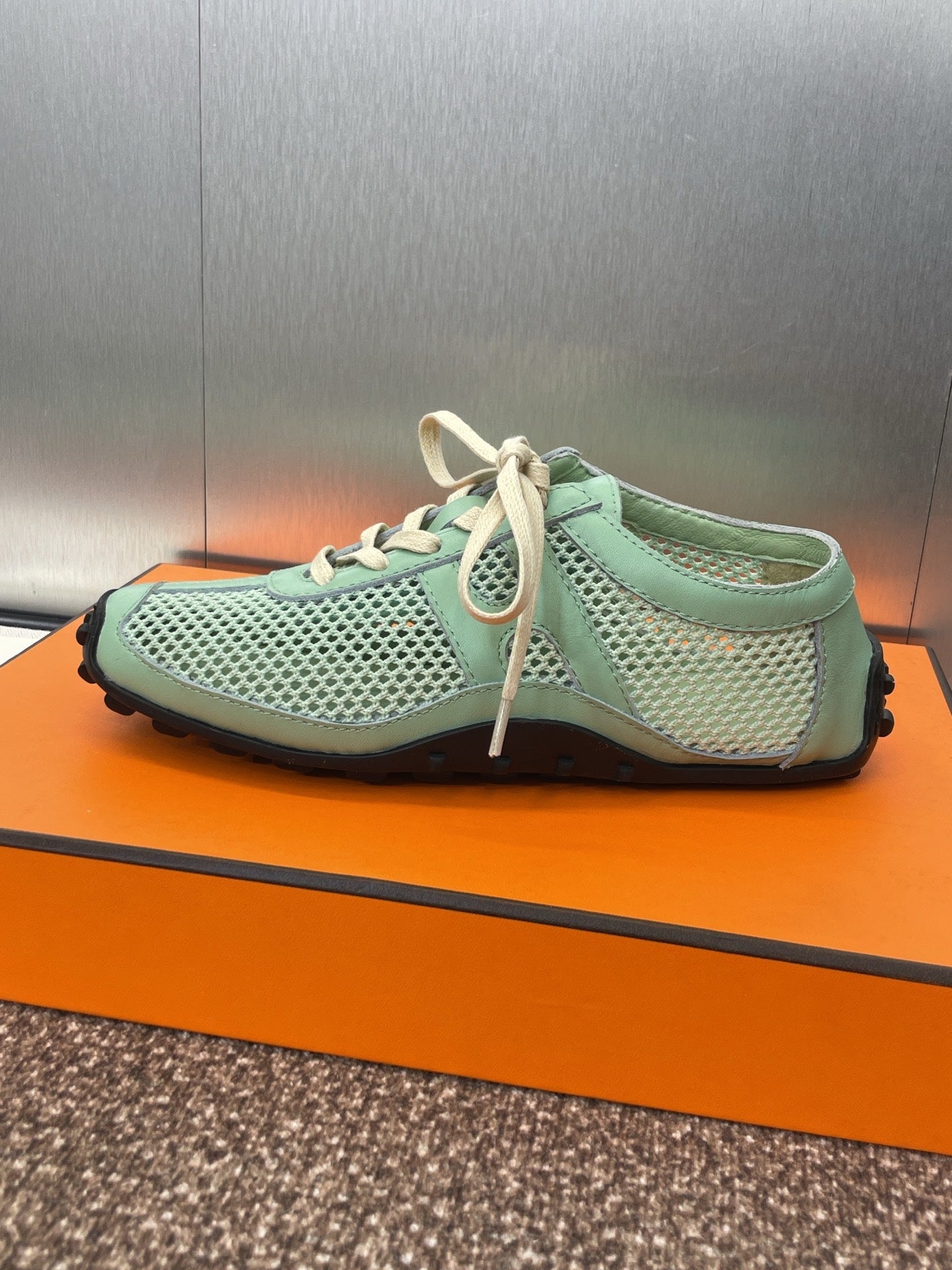 HM 25C Kiga Sneaker Mint green Crochet knit with Calfskin 208289