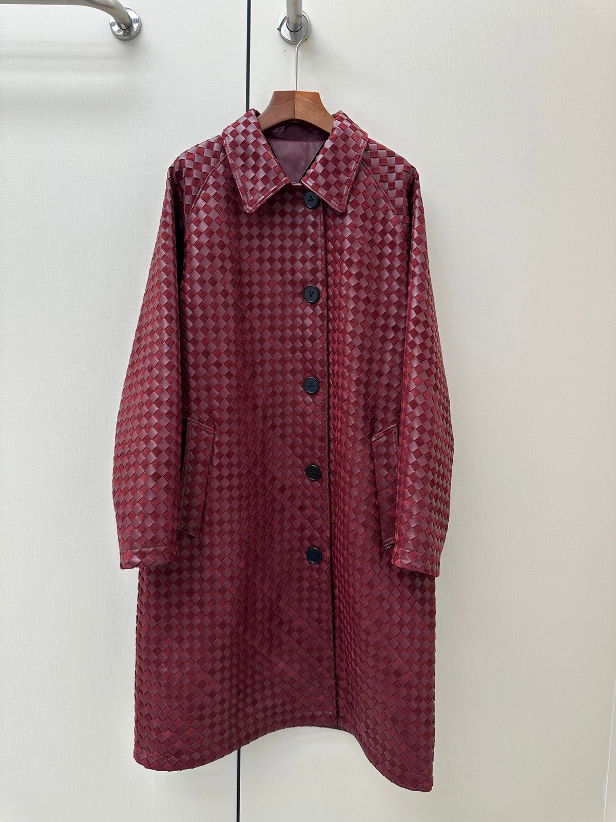 Bottega Veneta 2026 Long Coat Burgundy Suede Leather 435122