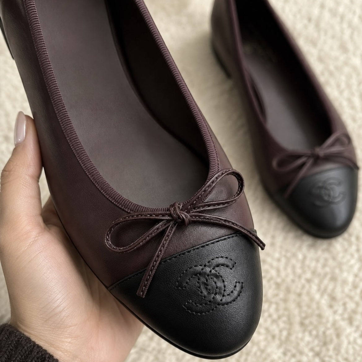 Chanel 2026 Ballet Flat Deep Burgundy Mix Black Lambskin