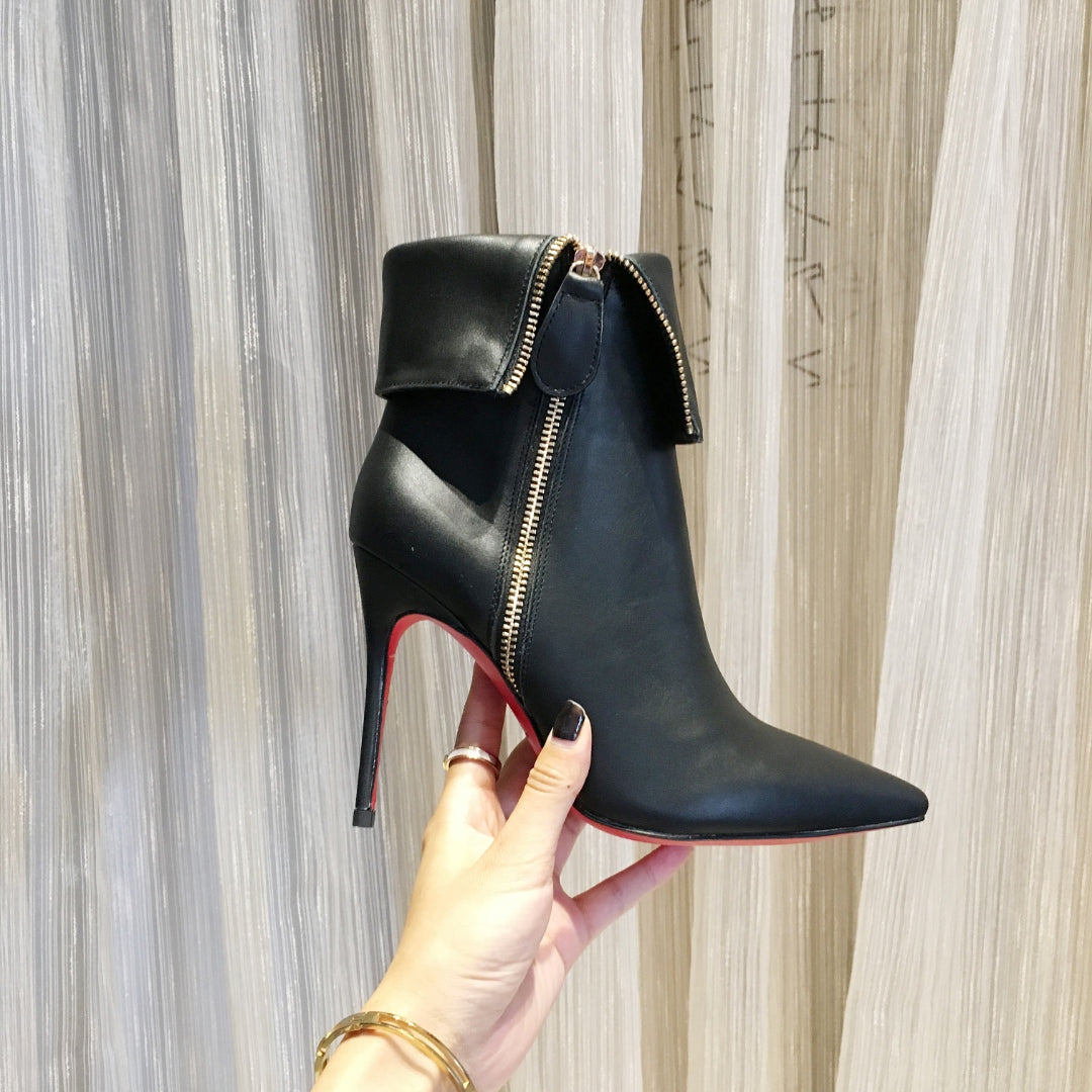 CL Women Zipper Ankle Boots 100mm Calfskin Black