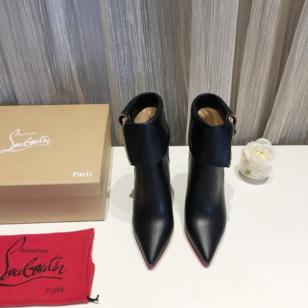 CL Women Zipper Ankle Boots 100mm Calfskin Black