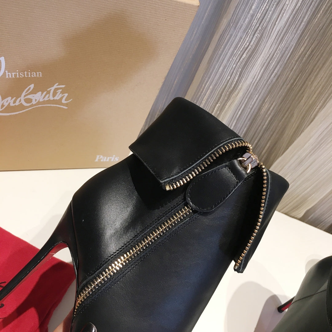 CL Women Zipper Ankle Boots 100mm Calfskin Black