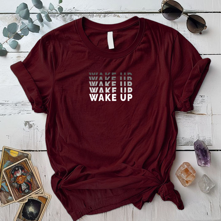 Wake Up T Shirt Maroon Mockup