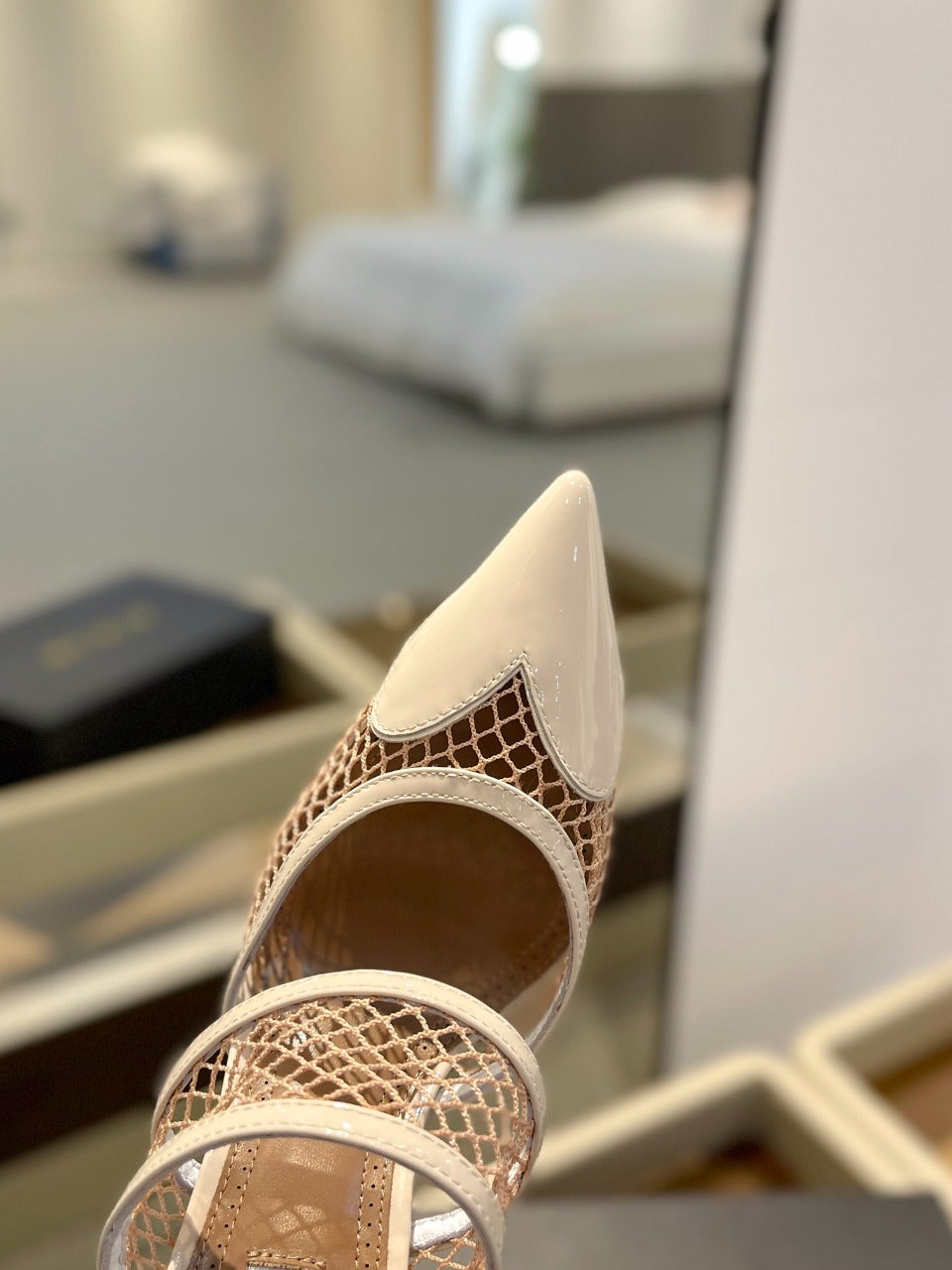 alaia mule 110 fishnet cream heart lambskin