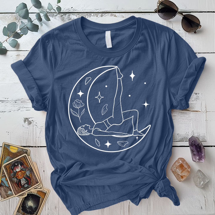Yoga Moon T Shirt Indigo Blue Mockup